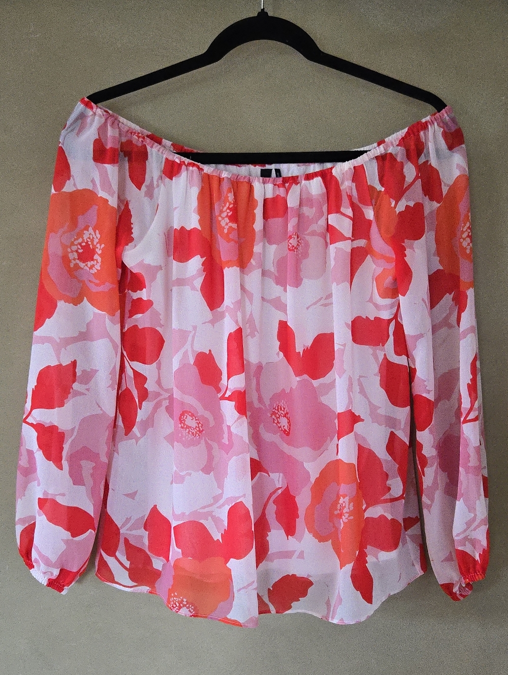 Marciano | Off-Shoulder Floral Blouse Pink Coral Romantic Top, Size XS - Picture 2 of 8